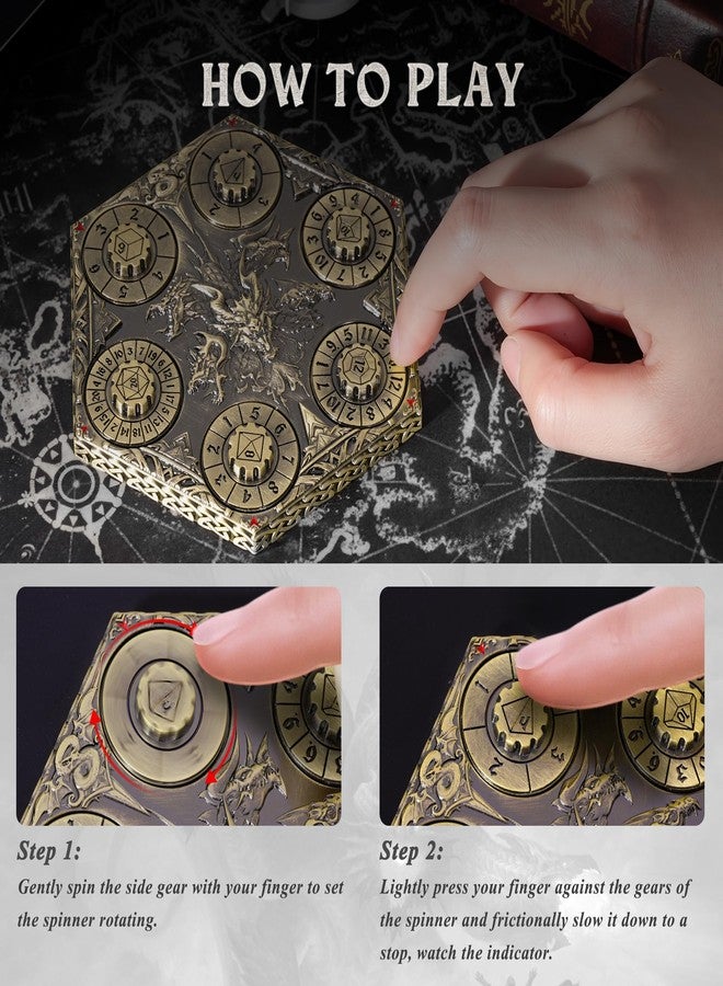 Kabinka DND Dice Set, 7 in 1 Metal Spin-Dial Dice with Storage Bag, Portable Celtic Knot D&D Dice for D4/D6/D8/D10/D12/D20 Role Playing Board Games (Bronze) - Image 4
